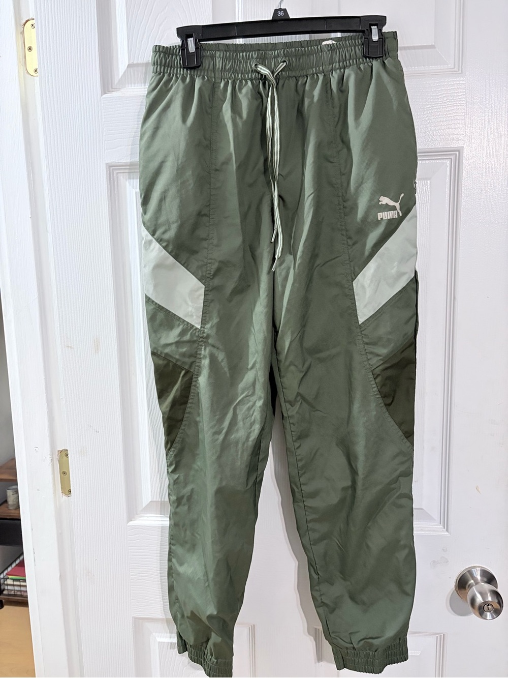 PUMA Men's S Olive Green Colorblock Windbreaker Track Pants 58909-70